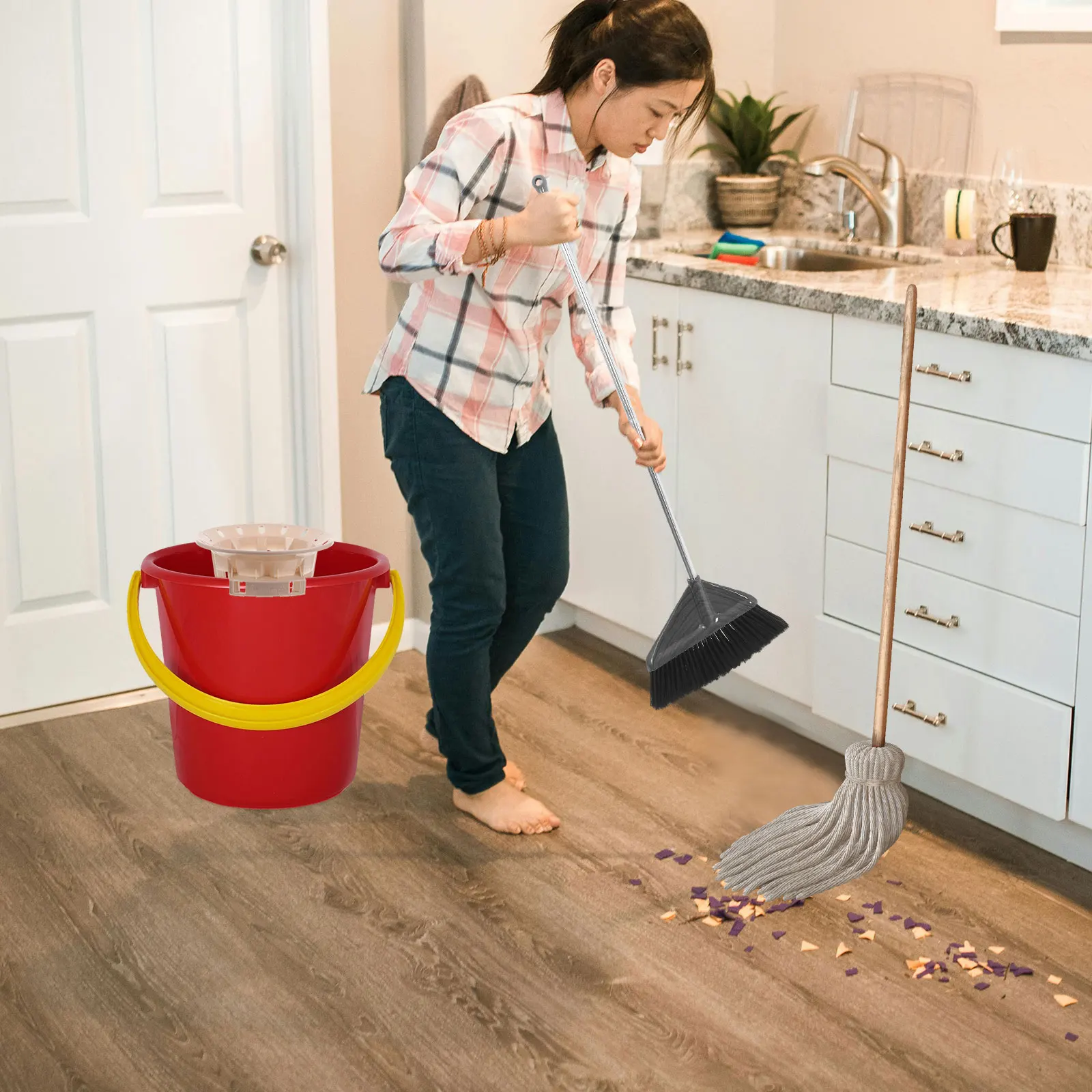 

Bucket with Squeeze Basket Drainage System Efficient Cleaning Tool for Home Office Commercial Use Plastic