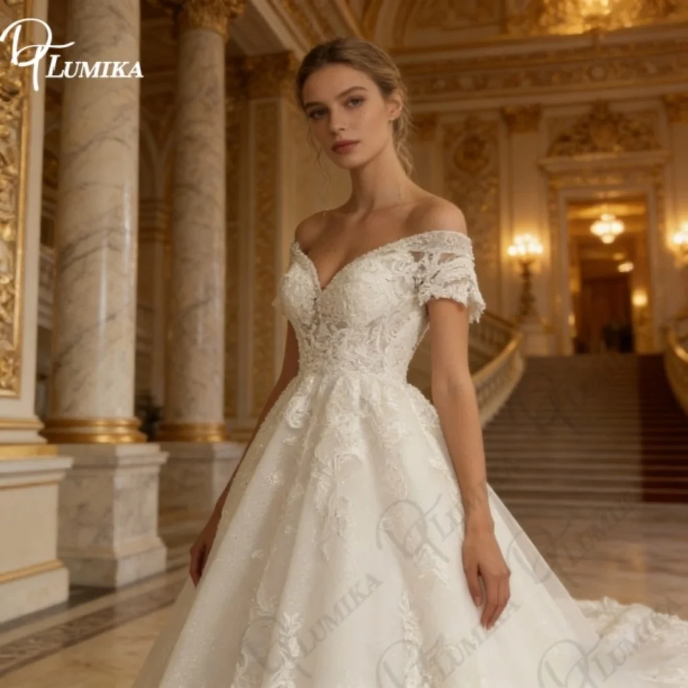 

Romantic Lace Glitter Off Shoulder Wedding Dress 2026 Plus Size Boho Bridal Gown Princess For Bride Women Vestidos De Novia