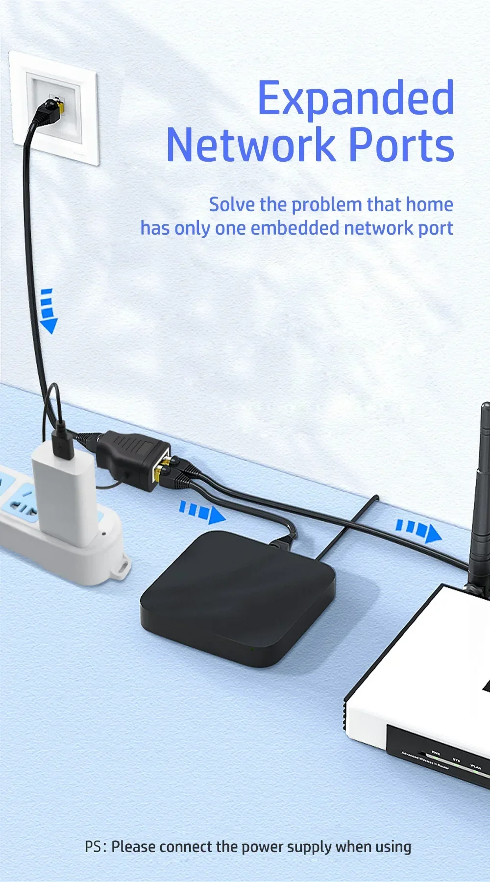 RJ45 Three-way Head Network Cable Connection Network RJ45 1-to-2 Internet Access At The Same Time, Three-way Network