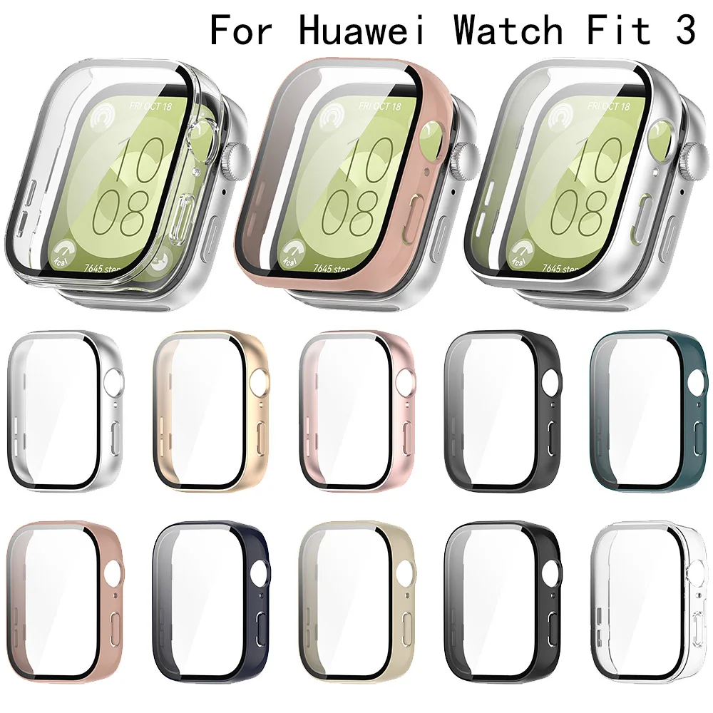 2in1 PC Glass Film Case For Huawei Watch Fit 3 Protector Case SmartWatch Protective Cover Frame Full Shell Hard Anti-Scratch