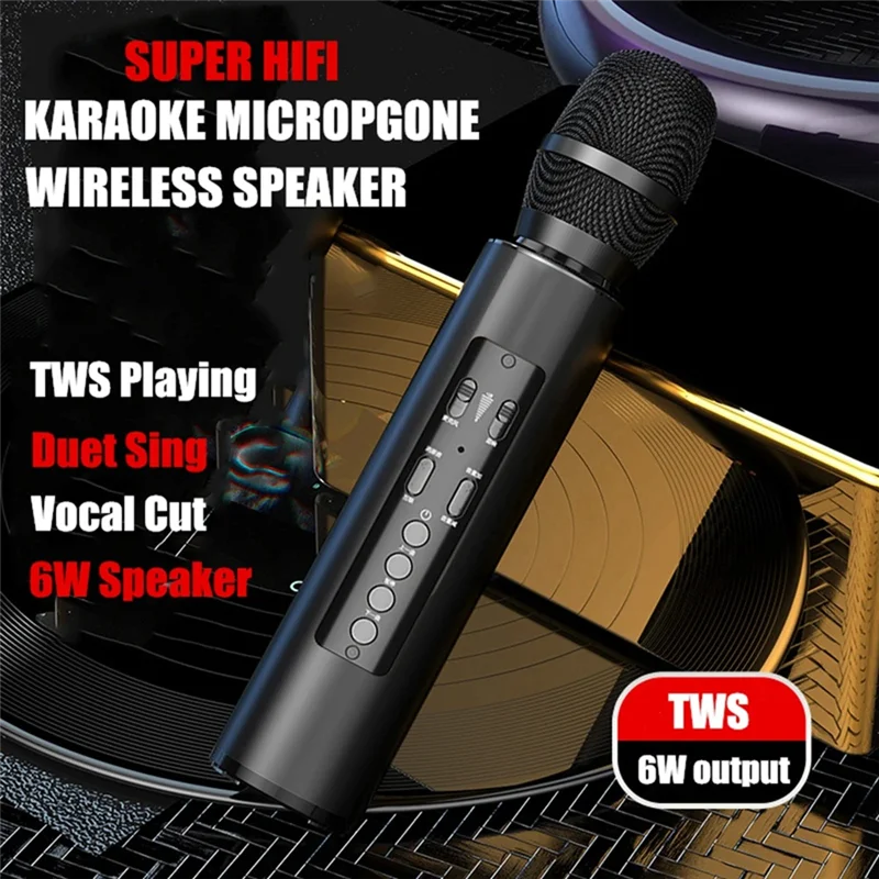 New-TWS ワイヤレスカラオケマイク Bluetooth スピーカー付きホームパーティーパフォーマンス歌マイク子供用-ゴールド耐久性