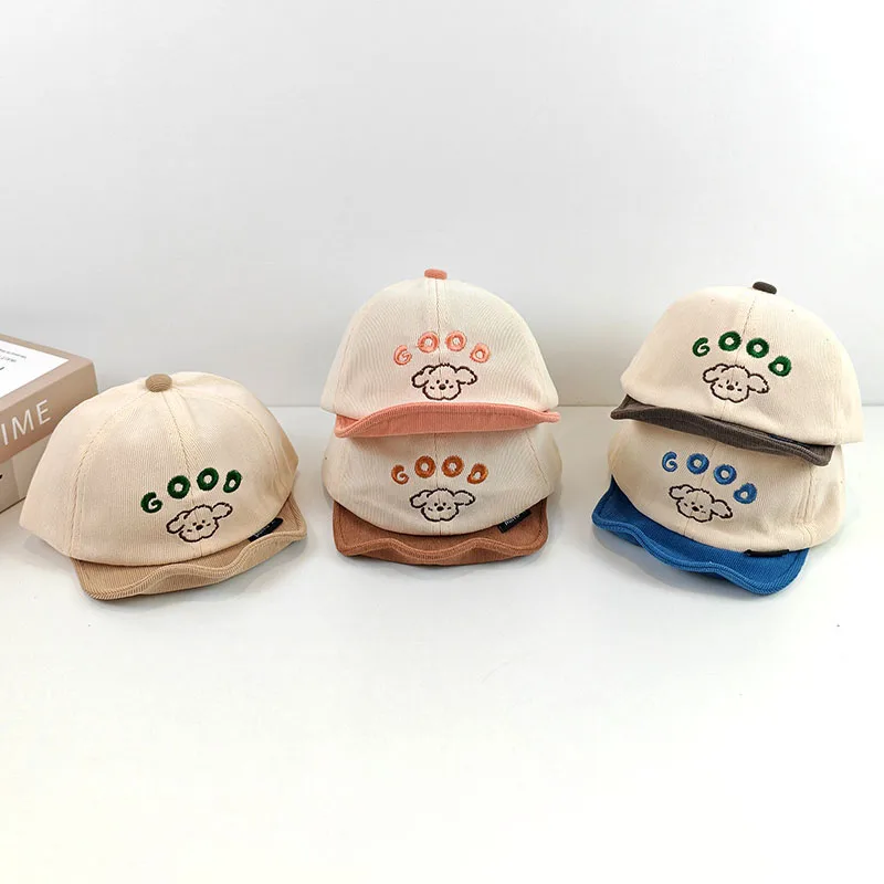 Cartoon Dog Bambini Cappello con lingua d'anatra Morbido Eaved Bambini Berretto con visiera 1-4 anni Ragazzo Ragazza Autunno Cappelli da baseball in velluto a coste Visiere parasole per bambini