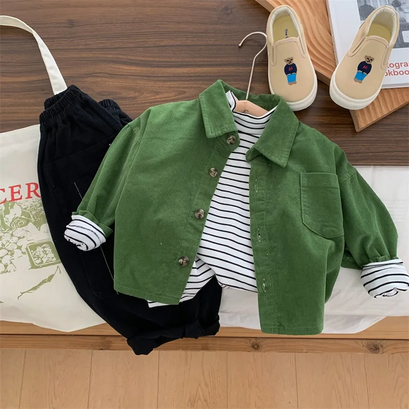 Baby Boy Girl Cotton Corduroy Shirt Infant Toddler Kid Casual Shirt Outwear Long Sleeve Autumn Spring Top Baby Clothes 1-7Y