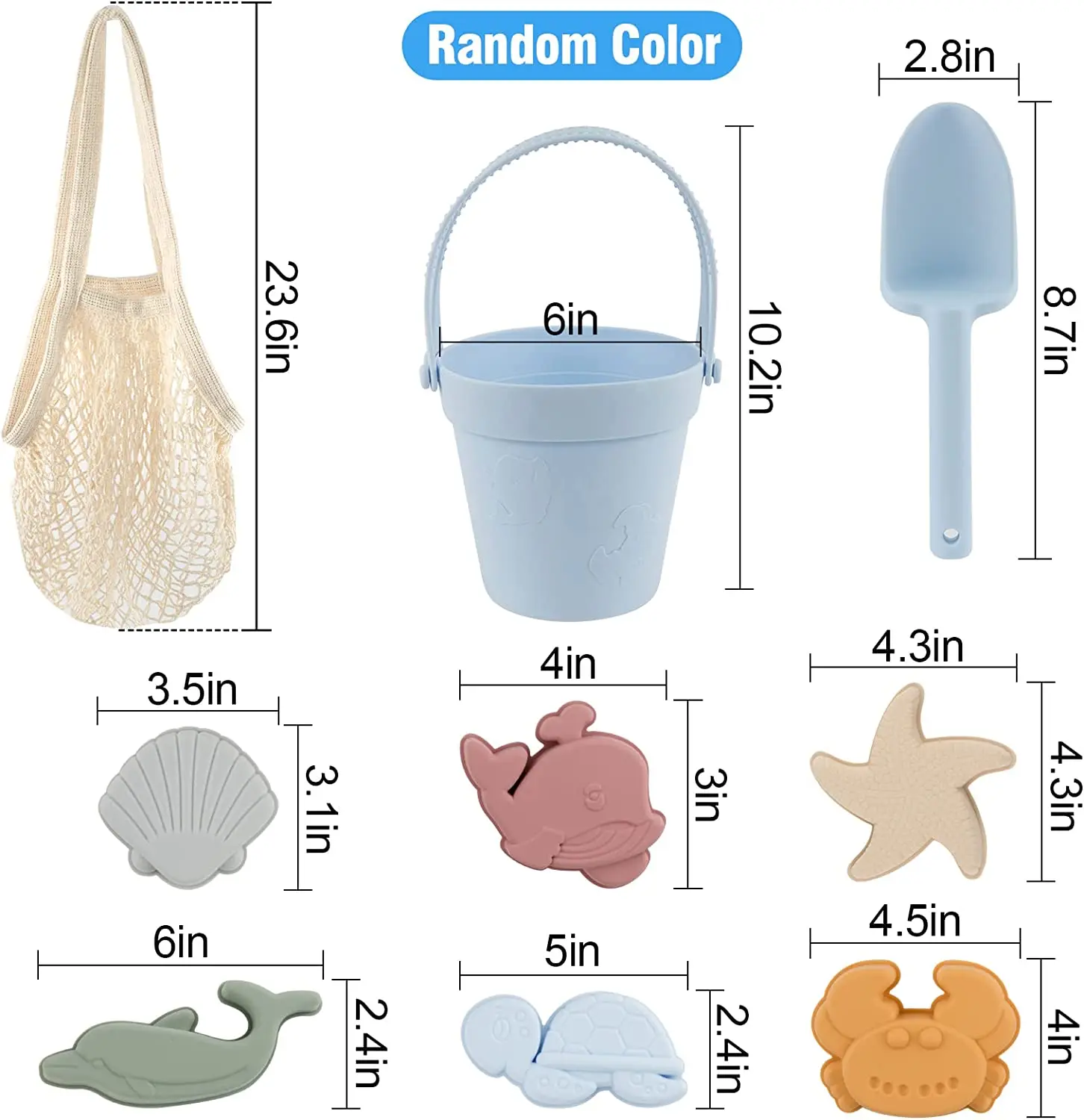 Silicone Beach Bucket Set para crianças, brinquedos de areia para crianças, viagens amigáveis, pá, moldes, bolsa de praia, neve