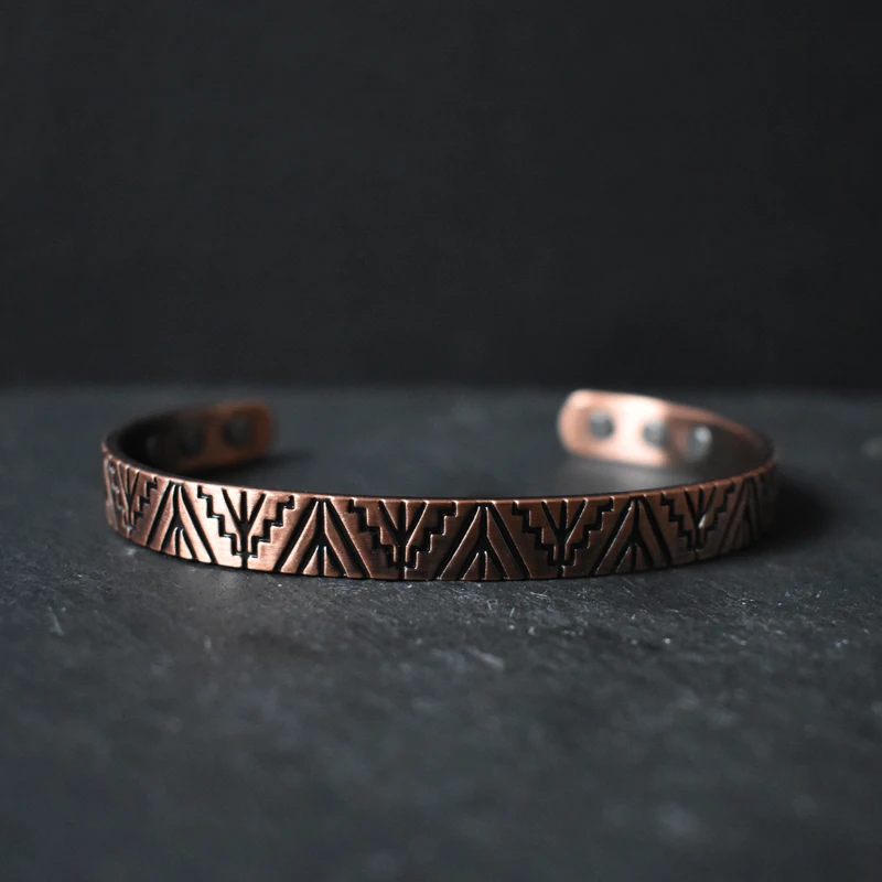 Minimalist Geometric Pure Copper Magnetic Bracelet Unisex Adjustable Cuff Energy Balance Jewelry Gift