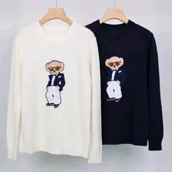 Sweater women's new casual and warm cartoon bear pattern round neck long sleeved sweater for autumn and winter 2024