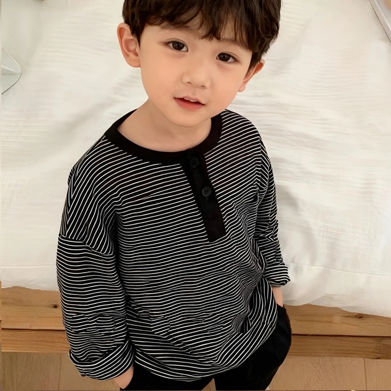 New Spring Autumn Children's Clothing Long-Sleeved T-shirt Baby Boys Girls Striped Casual T-shirt Tops Kids Warm Tee 1-10 Years