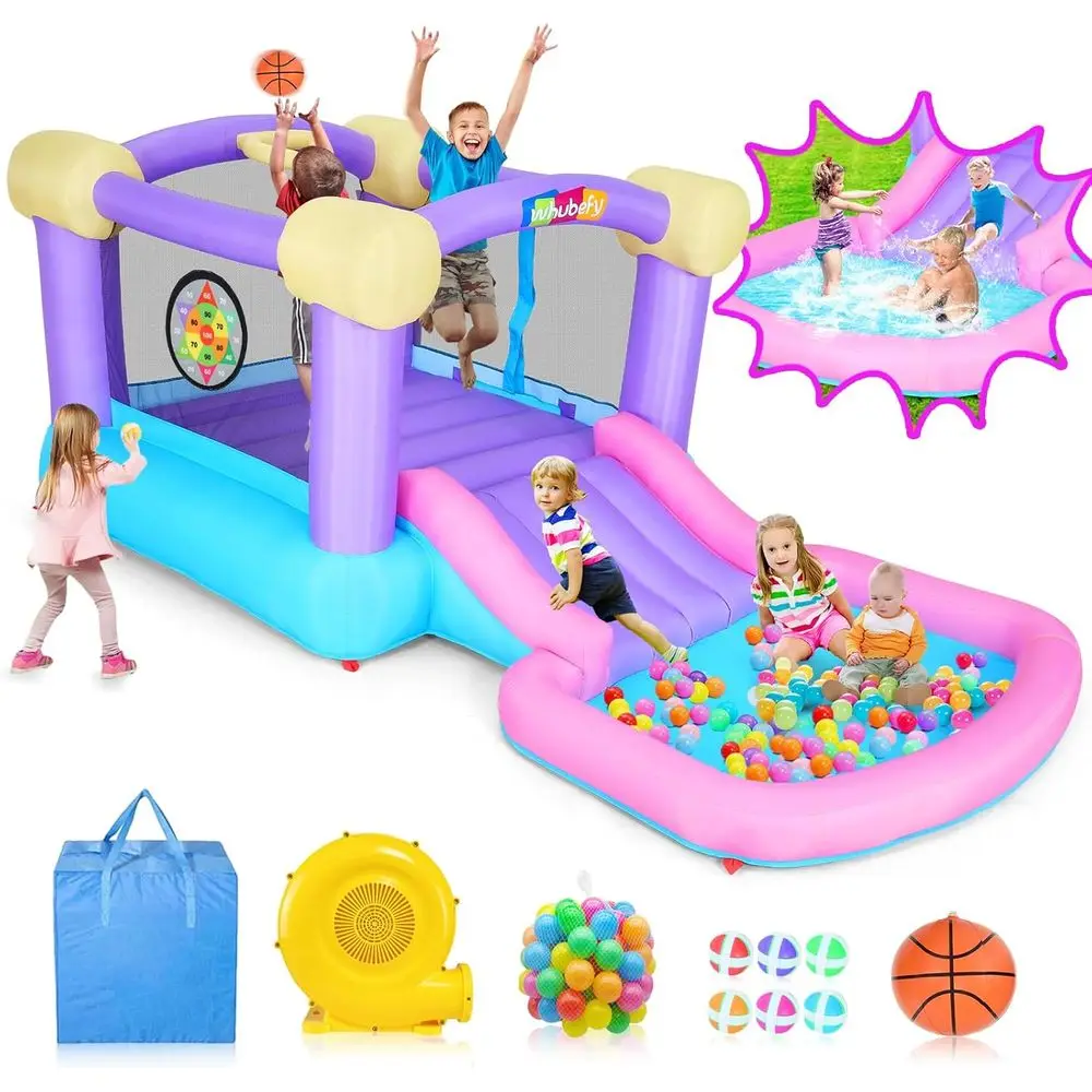 

Indoor Bouncy House with Slide and Ball Pit for Kids 3-6, Includes 470W Blower, 50 Balls, 6 Stickers, Playhouse