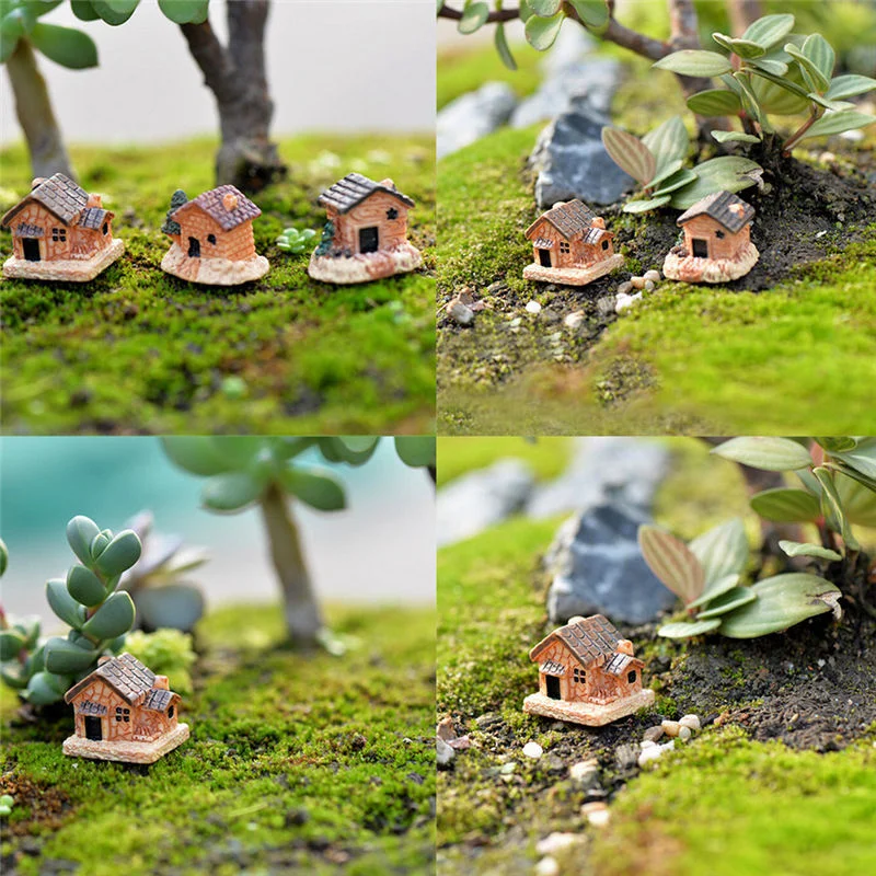 1pc Mini Small House Cottages DIY Toys Crafts Figure Moss Terrarium Fairy Garden Ornament Landscape Decor Random Color Dollhouse