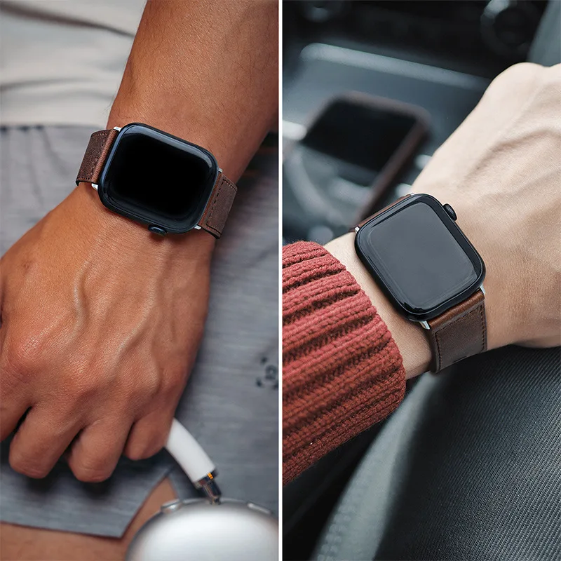 Handmade Genuine Leather Strap for Apple Watch Comfortable Outdoor Sports Watch Band Compatible with Apple iWatch