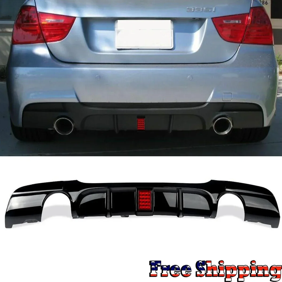Rear Bumper Spoiler Lip with Led for Bmw 3 Series E90 318i 320i 328i 330i 335i 340i Diffuser with Brake Light 2005-2012