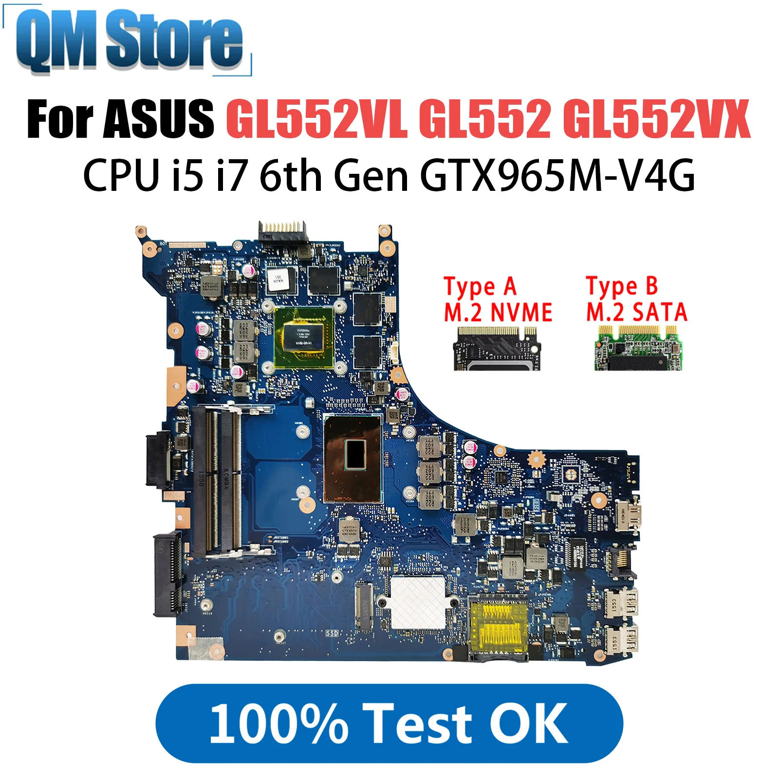 GL552VL Laptop Motherboard For ASUS ROG GL552 GL552VX GL552V ZX50V Mainboard i5-6300HQ i7-6700HQ GTX965M