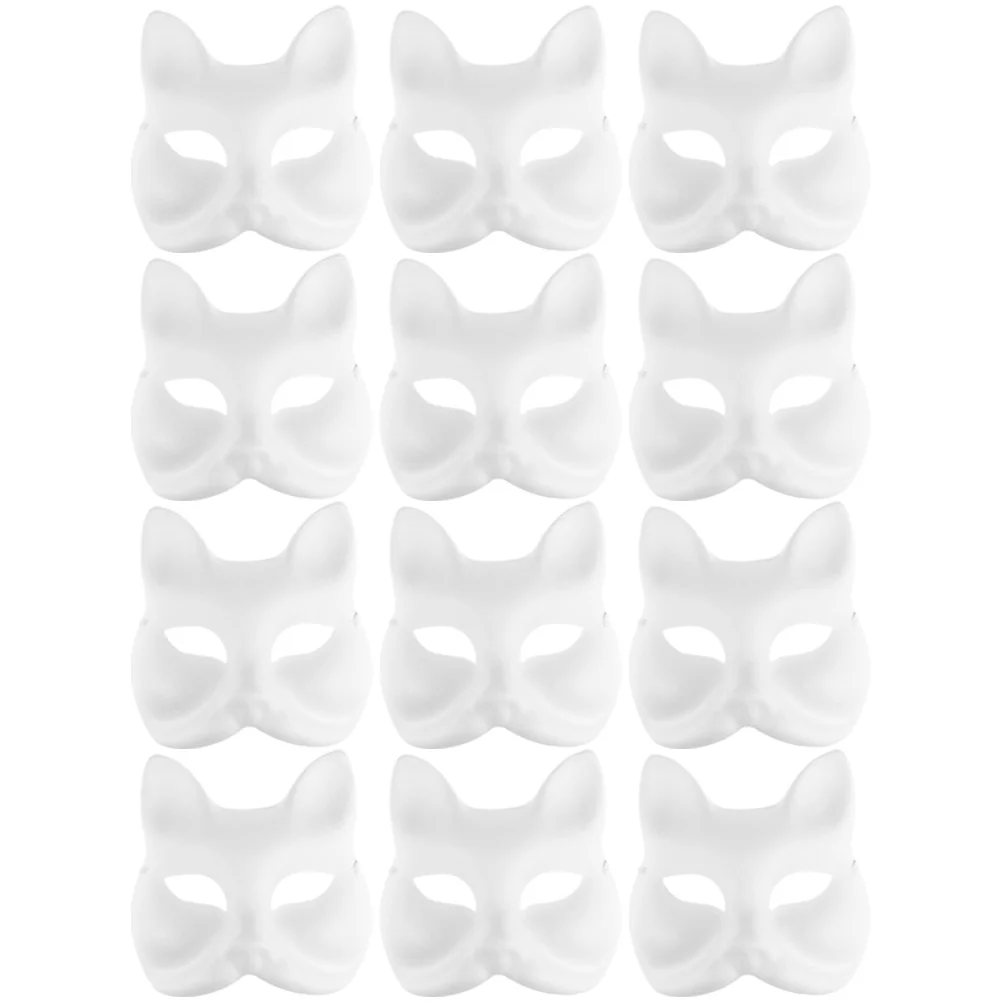 12 Pcs Fox Halloween Decor Party Masks Makeup Craft Blanks Animal Kids Paper Child DIY Masquerade White