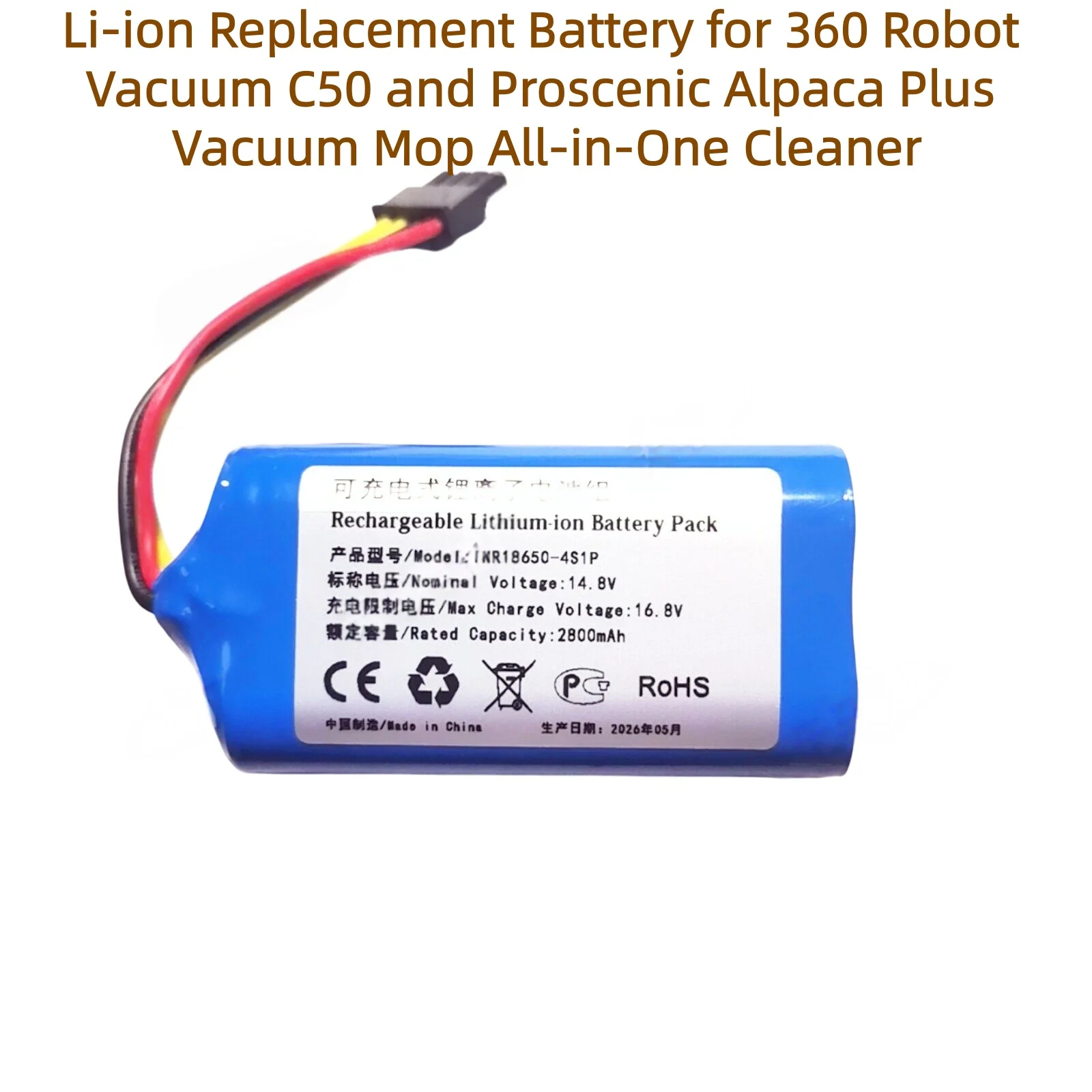 Li-ion Replacement Battery Compatible with 360 C50 Robot Vacuum and Proscenic Alpaca Plus Vacuum Mop All-in-One Machine