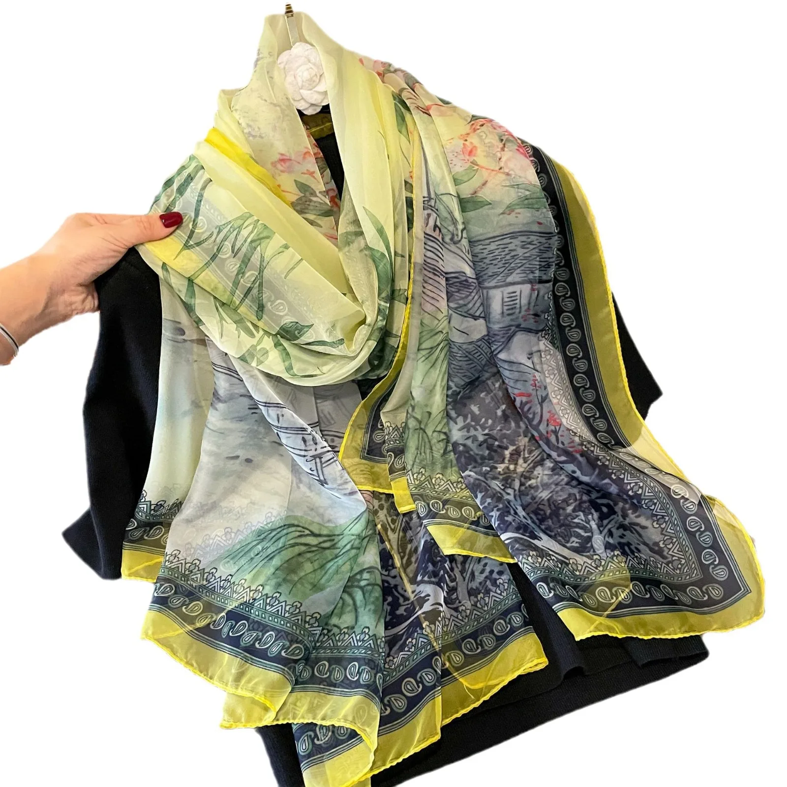 Silk Scarf Foulard Female Headbanda Luxury Hijab Women Soft 2024 Pashmina Beach Scarves Echarpe Shawl Large Wrap Echarpe Bandana