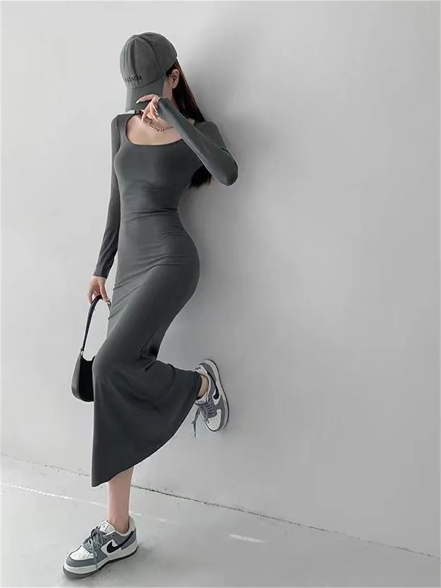 Women Spring Autumn Style Long Sleeve low cut Collar Mermaid Sexy Dress Vestidos SS157