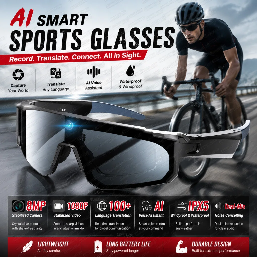 2026 New AI Smart Shooting&recording Glasses with 800W Camera HD anti-shake bicycle riding AI Translation windproof Goggles Men