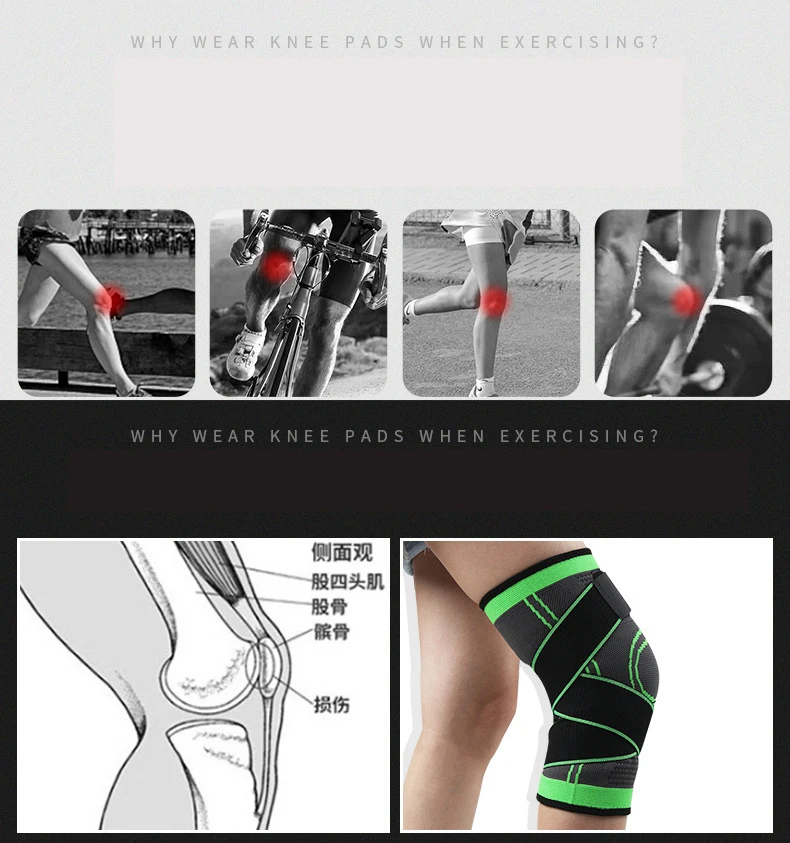 Fitness Knie Hülse Sport Straps Kompression Turnhalle Basketball Knie Protektoren Wandern Camping Badminton Männer Frauen Bein Wachen – Detail 2