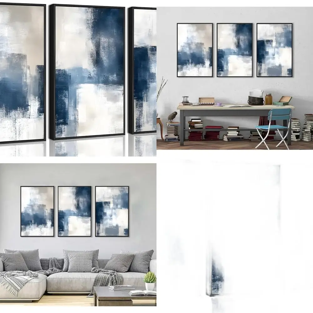 

Современный минималистский темно-синий абстрактное искусство - 3-х предметный холст настенный декор для дома, гостиной, спальни, офиса