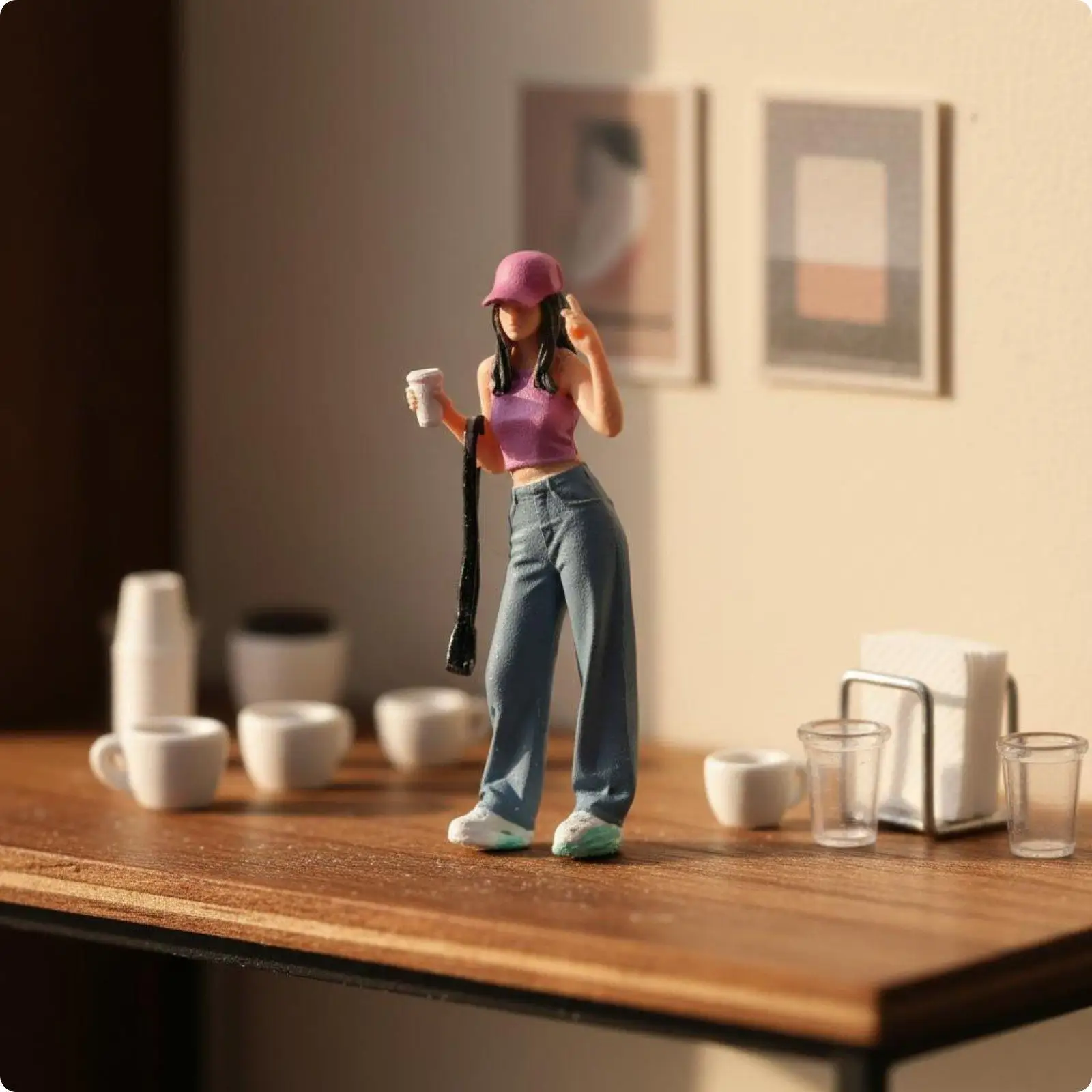 Miniature Figurine Doll 1 64 Scale Fashion Girl Resin Collectible People Model for Shelf Display Diorama