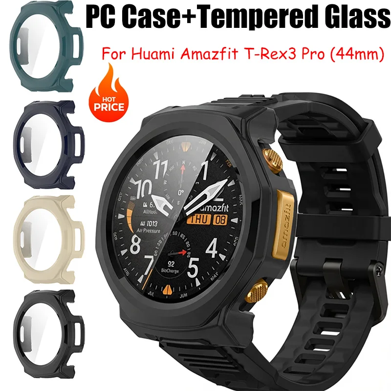 Gehärtetes Glasgehäuse Displayschutzfolie für Amazfit T-REX 3 Pro Smart Watch Vollständige Abdeckung Stoßstange für Huami Trex3 Pro 44 mm Zubehör