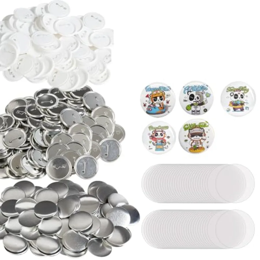 

500 Sets 2.25 inch for Button Maker Machine DIY Round Button Badge Parts Set Includes Metal Top Plastic/Metal Button Clear Film