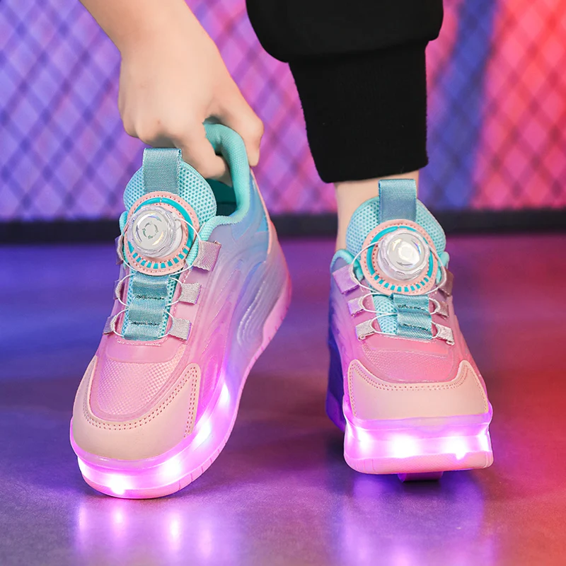 2 Wheels Children's Led Light Roller Skate Shoes For Kids Girls Glowing Sports Luminous Sneakers Skateboard USB Charging