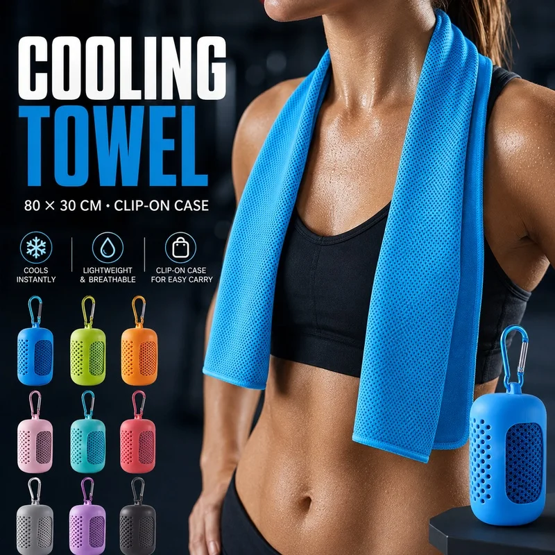 Cooling Towel With Silicone Carry Case 80x30cm Quick Dry Sports Towel With Carabiner For Gym Running Hiking Travel