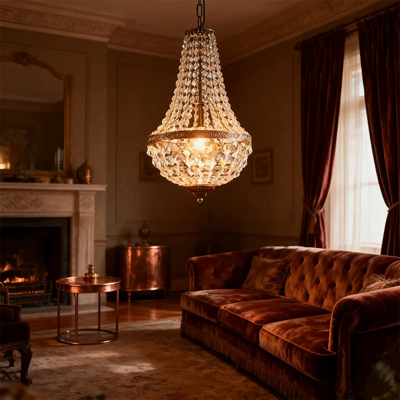 Vintage Crystal Chandelier European Style Pendant Lamp Dining Living Room Bedroom Attic Decoration Pendant Light No Bulb