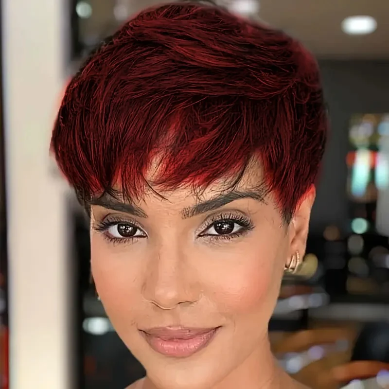 ショートストレートボブウィッグピクシーカットウィッグ人毛女性のための前髪髪フルマシンメイド