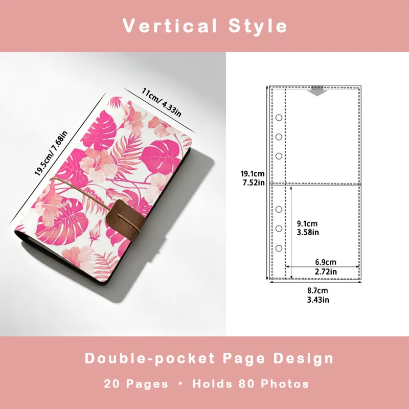 Monstera Palm Leaf Hibiscus Floral Print Vertical Instant Photo Album Sweet Summer Gift for Girls & Tropical Plant Lovers