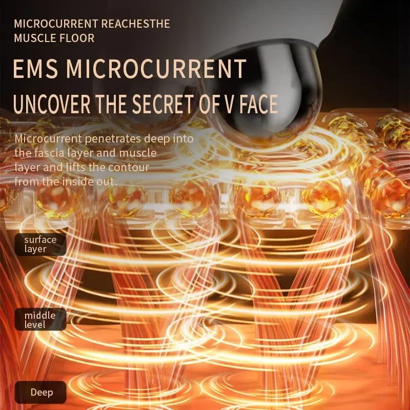 جهاز رفع الوجه من Microcurrent EMS ، مدلك الوجه ، بكرة الوجه على شكل حرف V ، تجديد شباب الجلد ، جهاز تجميل مضاد للتجاعيد