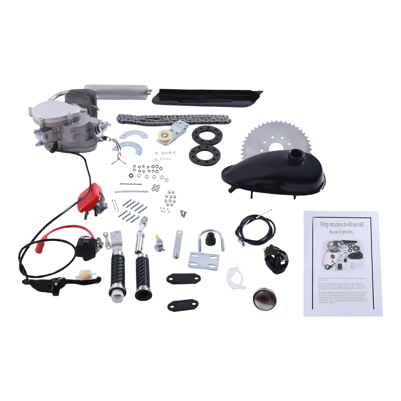 100cc 2-Stroke Bicycle Gasoline Engine Motor Kit Upgrade Hydraulic Handle DIY Motorized Bike Single Cylinder Air-cooled (Black-1