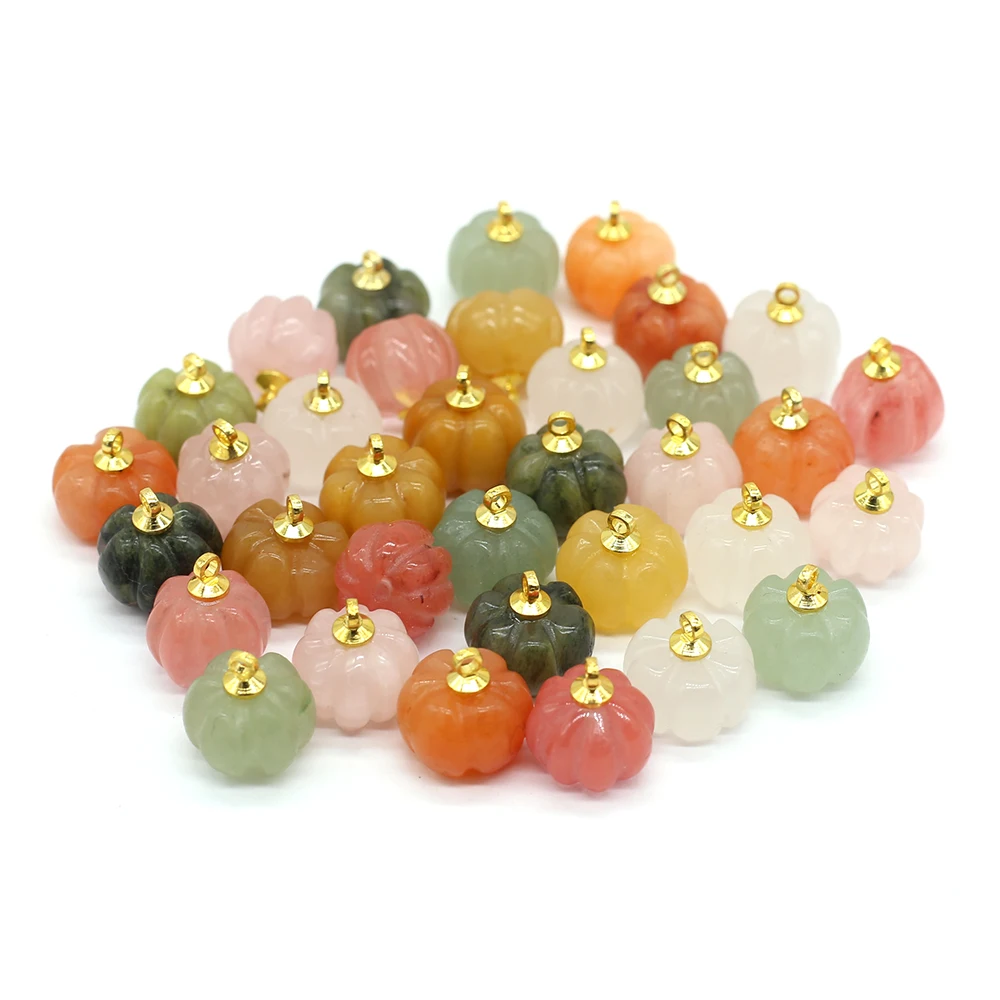 

Wholesale Natural Stone Mini Pumpkin Pendant Charms Yellow Jade Green Aventurine Pendant for Making DIY Jewerly Necklace 13x13mm