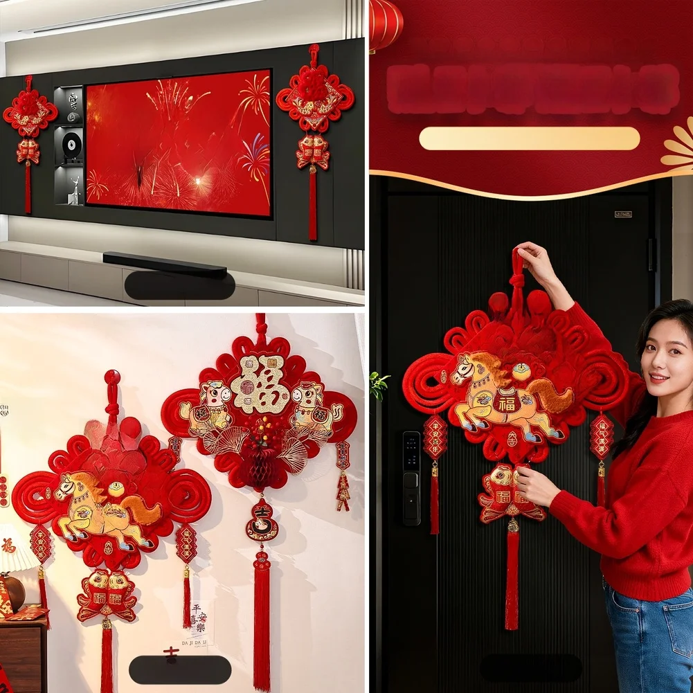 Traditional Chinese Knot Tassel Hanging Decoration for Lunar New Year 2026 Large Flannel Ornament for Festive Home Display