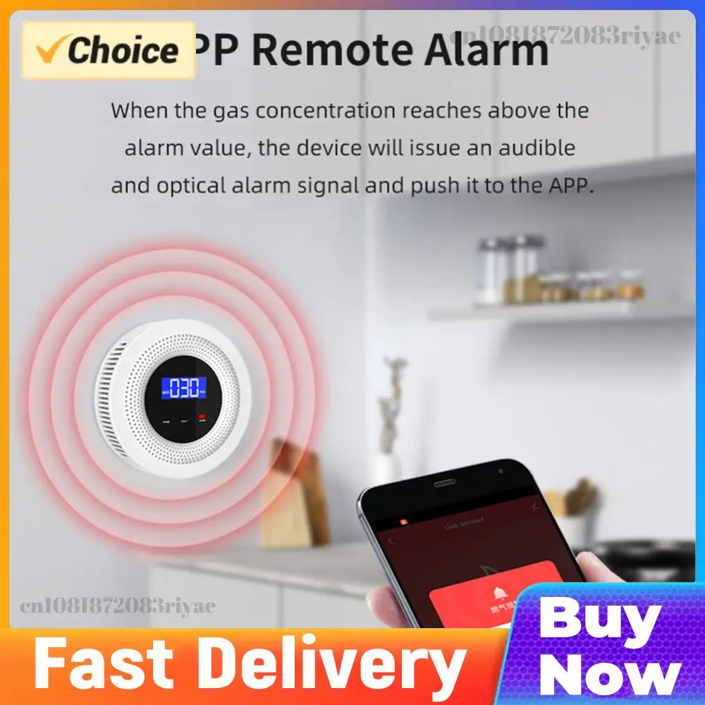 

Датчик утечки газа Tuya с цифровым дисплеем, домашняя газовая сигнализация, Bluetooth-совместимый умный Wi-Fi детектор утечки газа для СУГ, биогаза, метана