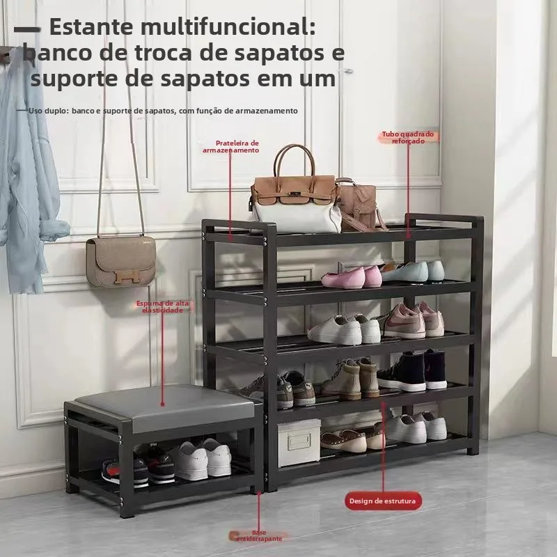 new-multi-layer-household-entrance-shoe-cabinet-simple-creative-carbon-steel-shoe-bench-storage-rack-with-bench-at-doorway