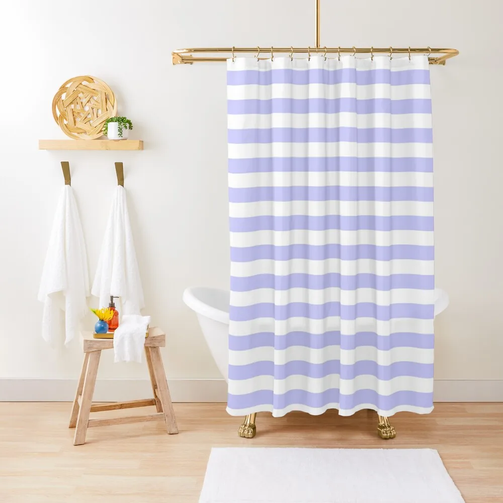 Periwinkle Blue and White Horizontal Stripes Shower Curtain For Shower Bathroom And Shower Curtain