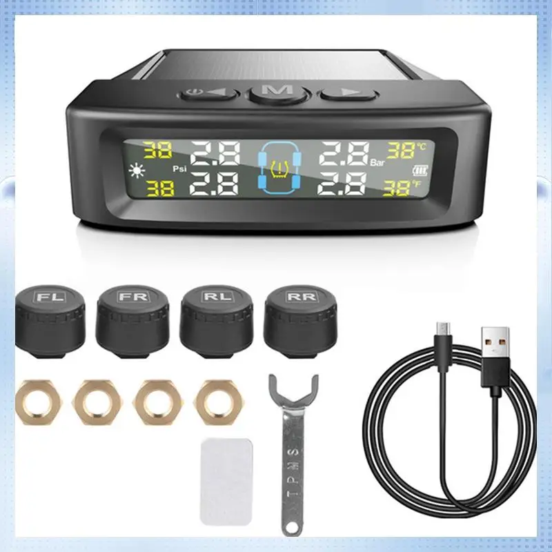 

NEW-Temperature Warning Fuel Save Tire Pressure Monitoring System Solar TPMS 4 External Sensors Car Tyre Pressure Monitor