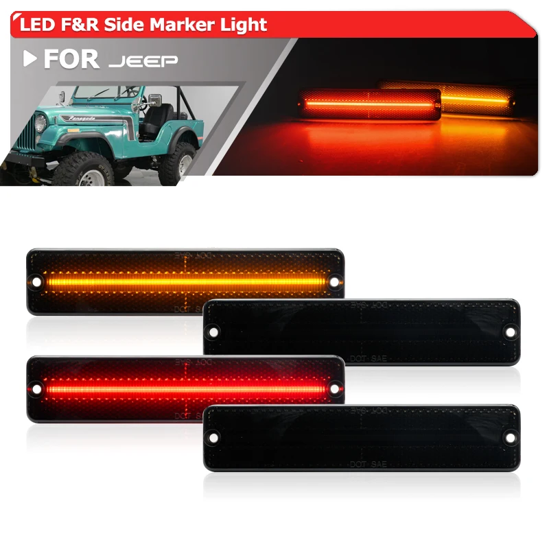 Euro Smoked Led Signal Side Marker Lights For Jeep CJ Series J10 J20 Pickup Cherokee SJ Wagoneer F&R L&R Sides J0994020 J0994021