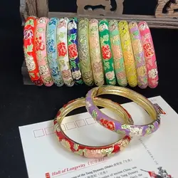 Enamel Chinese Cloisonne Bracelet Traditional Chinese Peony Filigree Flower Bangle Ethnic Vintage Women's Hand Bracelet