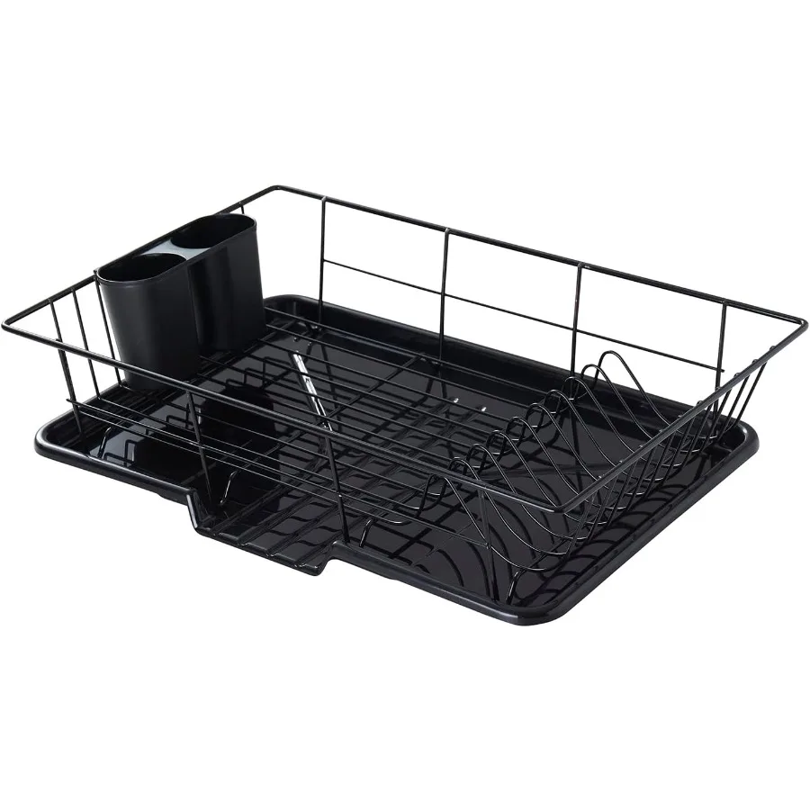 

SpaceSaving 3Piece Dish Drainer Rack Set with Cutlery Holder Maximize Countertop Space Black