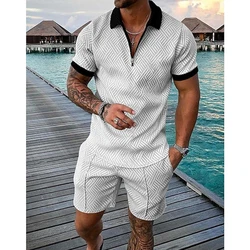 Fashion Men's Sportswear Printed 3D Solid Color Oversized Men's Loose Zip-up Lapel Top Summer Casual Breathable Refreshing Suit