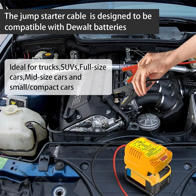 el adaptador de arranque de coche para DeWalt 18V 20V batería DCB204 DCB206 con el kit de salto 11AWG Cable de refuerzo automotriz resistente