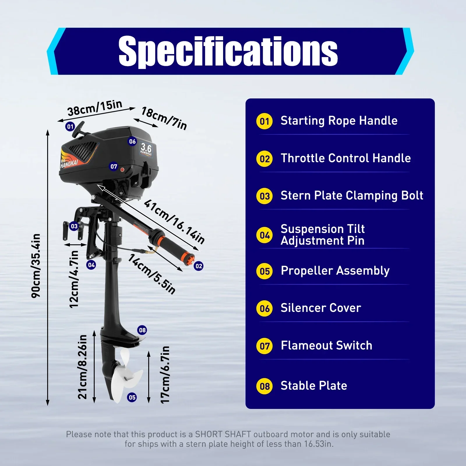 2-Stroke Gas Trolling Motor Water Cooling CDI Ignition Boat Engine, 3.6HP Semi Air-Cooled & Semi Water-Cooled System