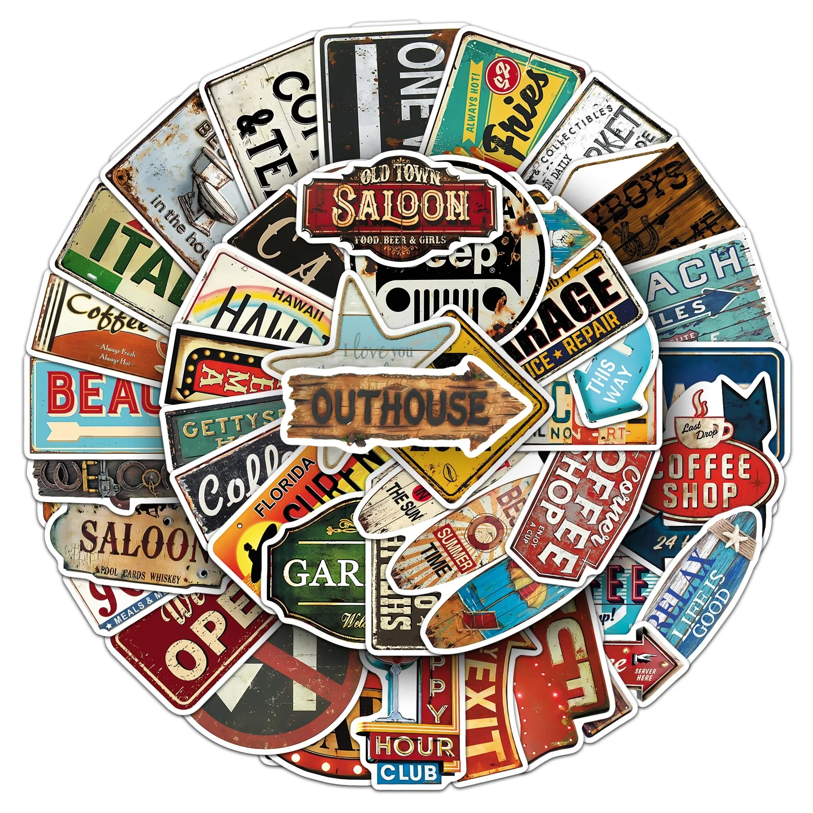50-Pack Vintage Signage Decal Stickers Waterproof Decorative Decals for Phones Tablets Guitars Notes Stationery Retro Style