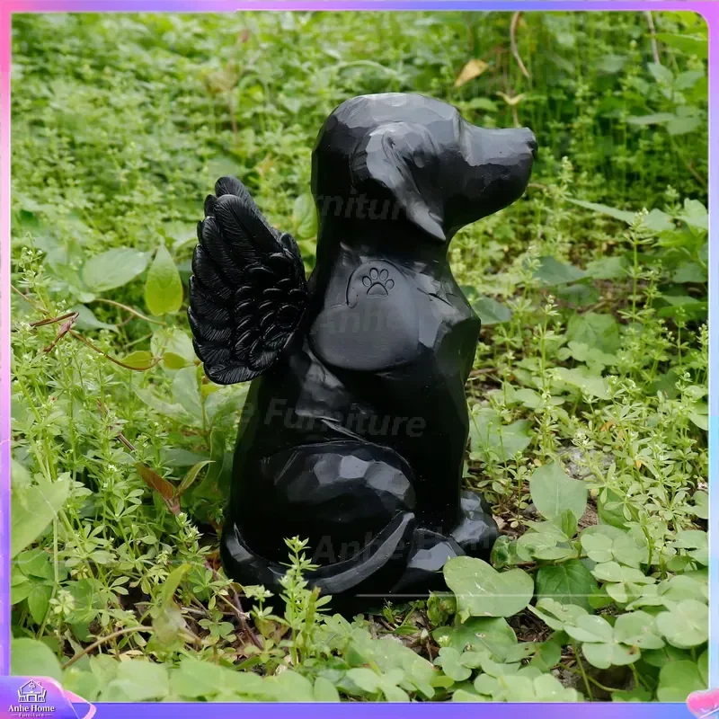 Black Angel Pet Urn for Dog Cat Ashes Standing Memorial Cremation Keepsake Box Sealed Storage Container Commemorative Grave