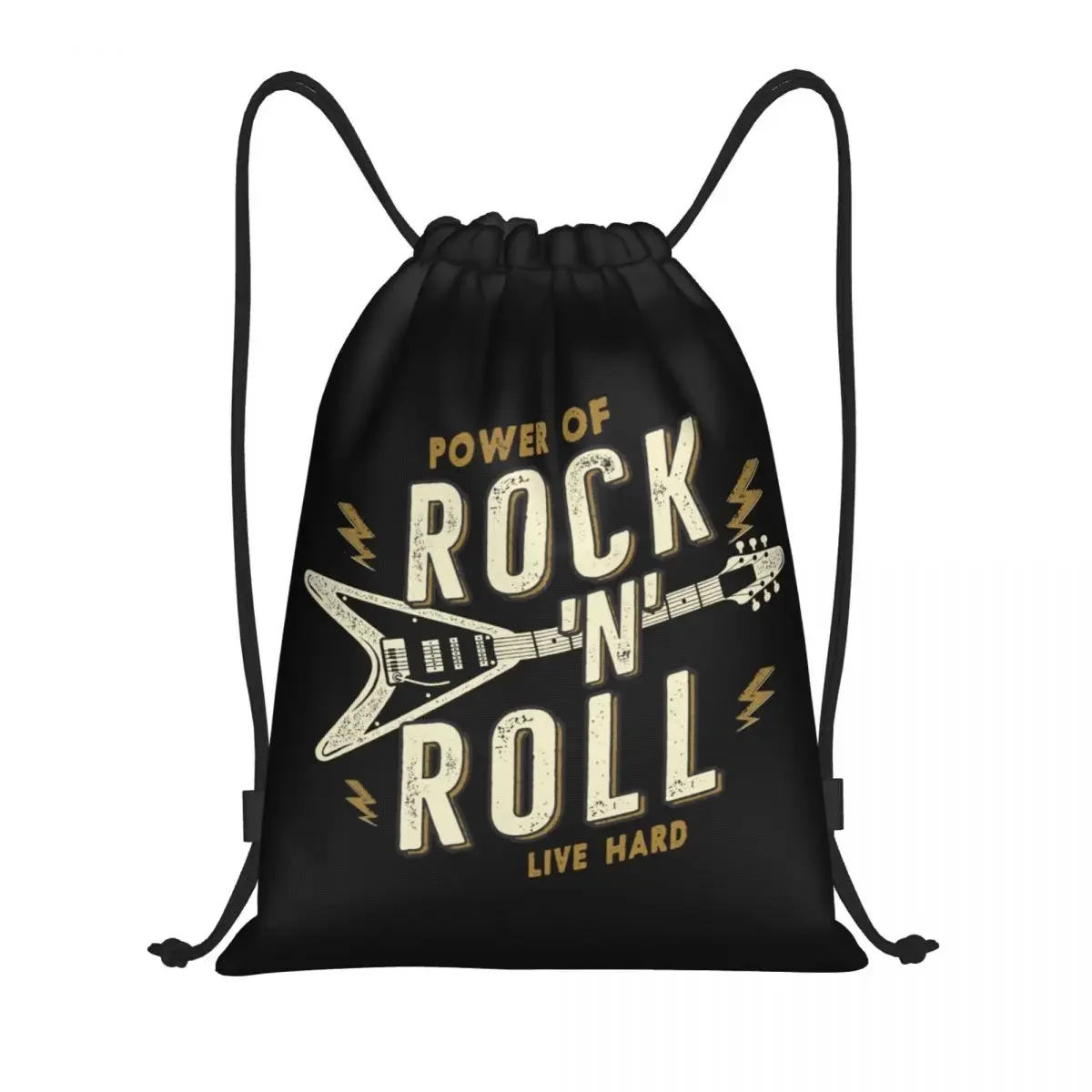 Custom Power Of Rock N Roll Drawstring Bag Men Women Lightweight Heavy Music Sports Gym Storage Backpack