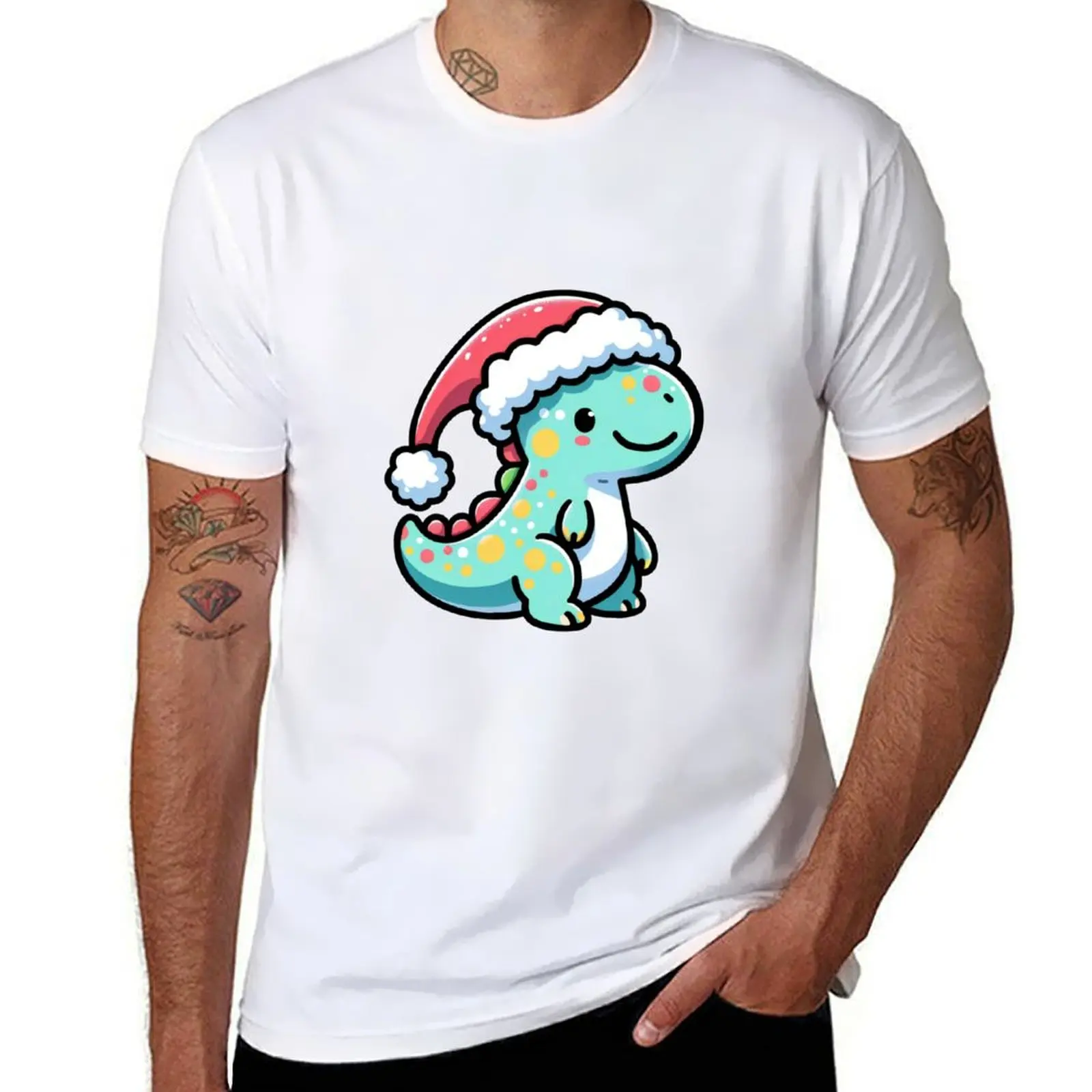

Stegaysaurus Holiday Cheer: Santa Hat Dino Sticker T-Shirt printed t shirts for man T-Shirt