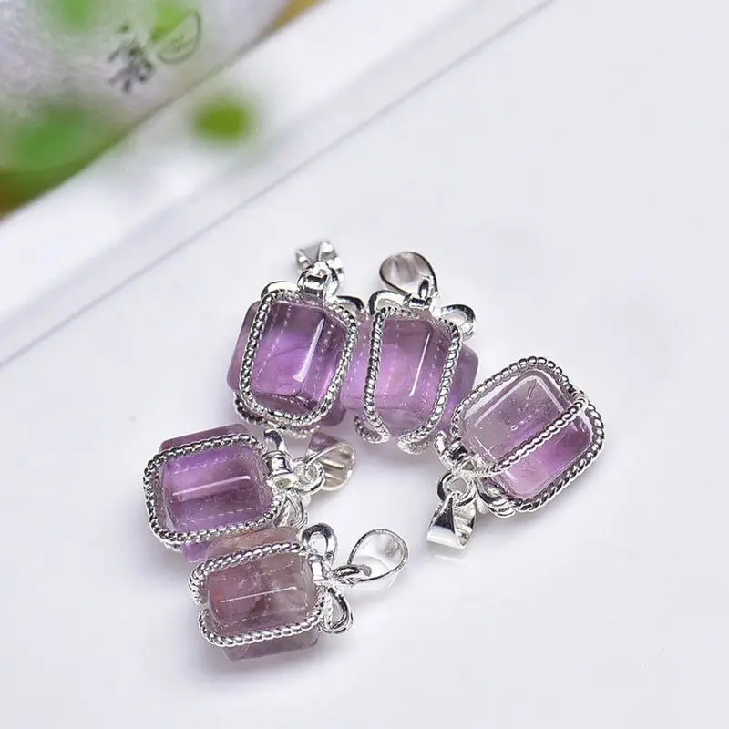 

Natural Amethyst Hand -carved Square Jade Pendant Fashion Boutique Jewelry Men's and Women's Corner Chain Gift